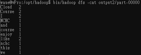 範例二動手做 不計標點符號 執行 bin/hadoop jar wordcount2.