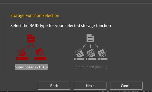 4. 選擇 RAID 的保存類型為 Easy Backup 或 Super Speed, 然後點擊下一步 (Next) a. 若為 Easy Backup, 點擊下一步 (Next) 然後選擇從 Easy Backup (RAID 1) 或 Easy Backup(RAID 10) 若您安裝了四個硬盤, 只能選擇 Easy Backup (RAID 10) 第三章 b.
