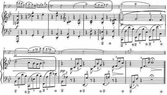 14-17 大提琴在第 22 小節先演奏出, 二小節之後交由鋼琴奏出相同旋律, 加深氛圍