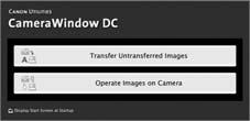 [ 相機視窗 (CameraWindow) ] Macintosh 相機及電腦連接後, 螢幕會顯示相機視窗 如相機視窗沒有顯示, 按一下工具列 ( 桌面下方的條欄 ) 的 [ 相機視窗 (CameraWindow) ] 圖示 按一下 [ 傳輸還未傳輸的影像 (Transfer
