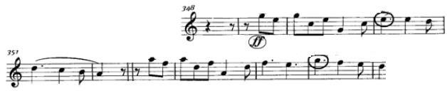 譜例 3-17 理察 史特勞斯法國號協奏曲第二樂章, 第 312-345 小節 第 375-389