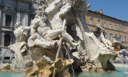 稱就是哈德連皇帝最原始的埋葬室 從城堡的高台向下望去可遠眺羅馬城的景致 四河噴泉 ( 義大利語 :Fontana dei Quattro Fiumi) 坐落於義大利羅馬納沃納廣場 中心 噴泉由濟安 貝尼尼設計, 建於 1651 年, 是巴洛克藝術高峰期的代表