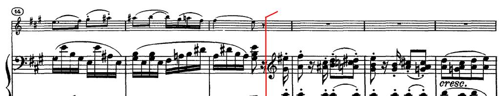 曲子自第 16 小節進入 B 段, 由鋼琴先奏出 8 個小節的主題,