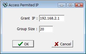 利用此畫面可設定一群連續授權 IP( 或 PLC 站號 ) 請於 Grant IP 欄位輸入最小之 IP 位址,Group Size 欄位輸入對應控制器的數量即可 3.
