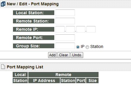 3.2.5 站號與 IP 對應設定 (Port Mapping) 於基本資料頁中當工作模式設為 Modbus/Fatek 客戶模式時, 會多出 Port Mapping 設定頁, 以滑鼠點選後出現以下視窗 : 需要設定時可在 New/Edit-Port Mapping 欄位內輸入對應資料 以下解釋各欄位的意義 : Local Station: 代表遠端 PLC 在本地端的代表站號 Remote
