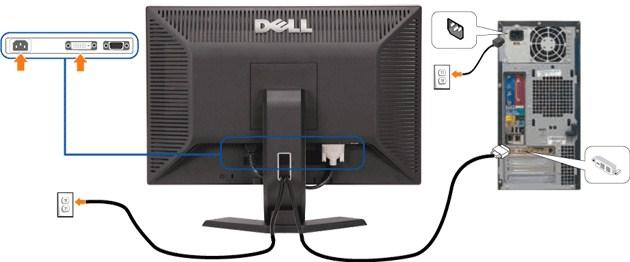 指示 1. 請關閉您的電腦並拔下電腦的電源線 2. 將白色 DVI 或藍色 VGA 連接線連接至電腦與顯示器的連接頭 3. 連接電源線 4.