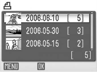 与电视机 计算机或打印机的连接 加亮选中日期 设定打印张数, 然后按 d 向右 (+) 按多重选择器可在所选日期的缩略图上显示 1( 打印张数 ) 向左 (-) 或向右 (+) 按多重选择器可设定打印张数 ( 最多 9 张 ) 若要撤消对照片的选择, 请在打印张数为 1 时向左 (-) 按多重选择器 重复步骤 3-4 则可选择其他日期 设定日期和影像信息选项