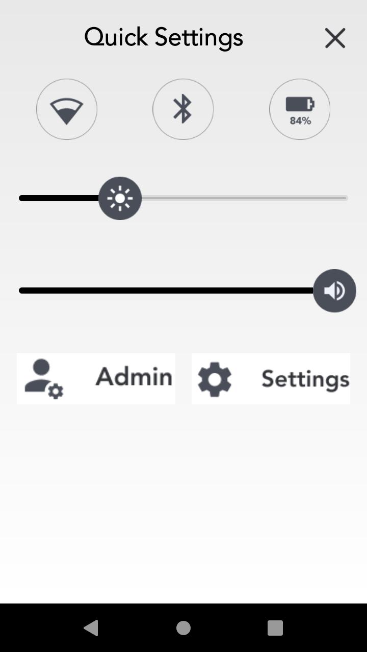 Elo Hub 快速设置 要访问快速设置, 请点击 Elo Hub 主屏幕中的 3 行菜单 位于右上方 设置 : Wi-Fi 蓝牙 电池 点击一下图标可启用或禁用