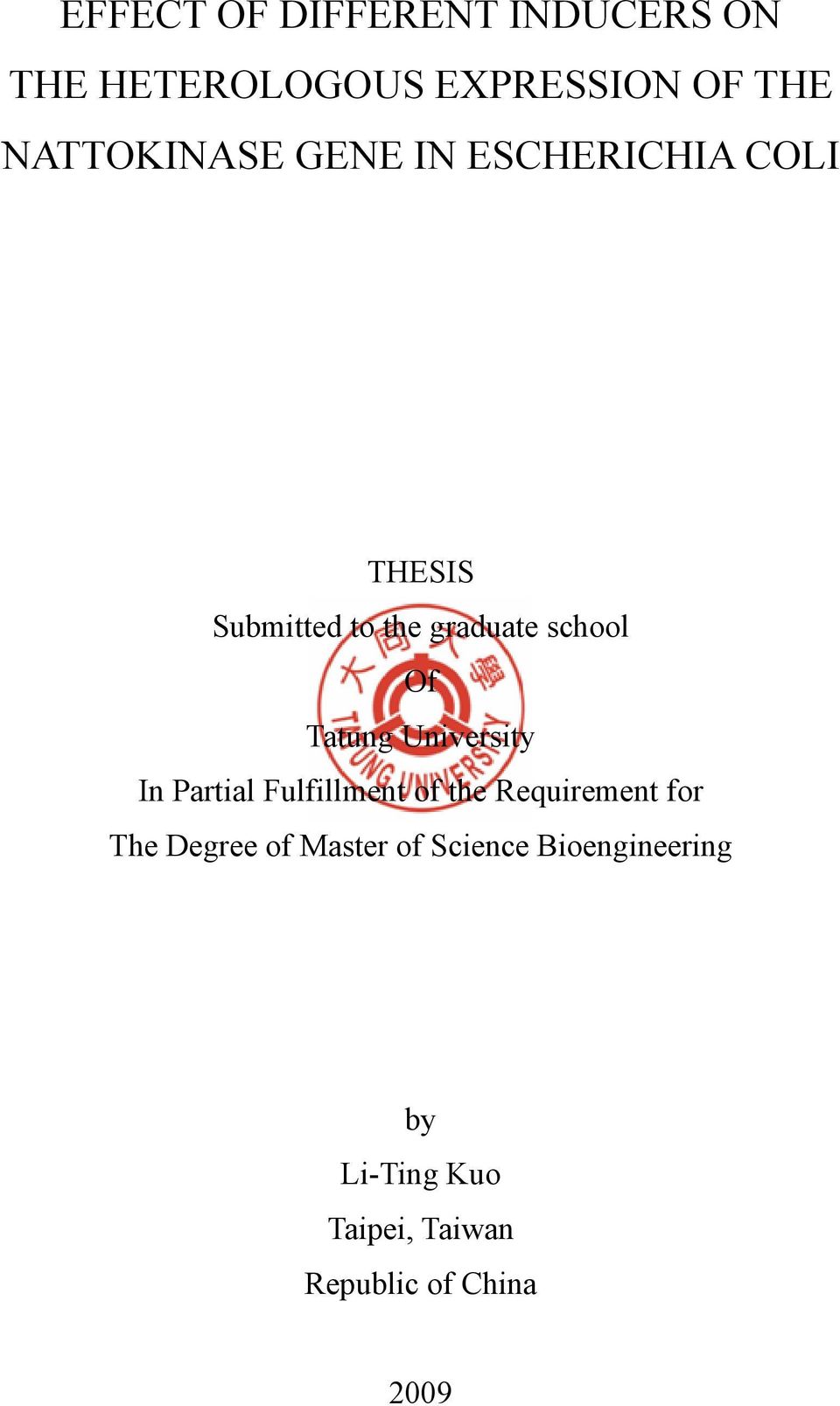Of Tatung University In Partial Fulfillment of the Requirement for The Degree