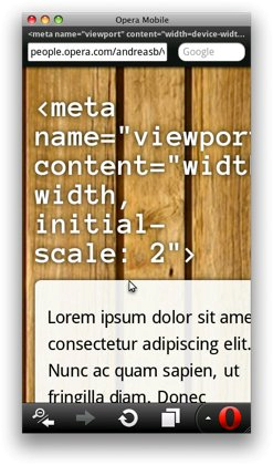 第 1 篇 HTML 5 移 动 Web 开 发 基 础 可 以 看 到, 页 面 的 文 字 随 着 屏 幕 的 宽 度 变 化 也 变 大 了, 如 果 希 望 文 字 大 小 不 受 viewport 影 响, 那 么 可 以 将 width 设 置 为 device-width, 运 行 后 的 效 果 如 图 3.