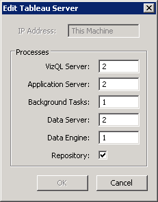 4. 编 辑 Tableau Server 对 话 框 是 您 更 改 进 程 数 的 位 置 : 5.