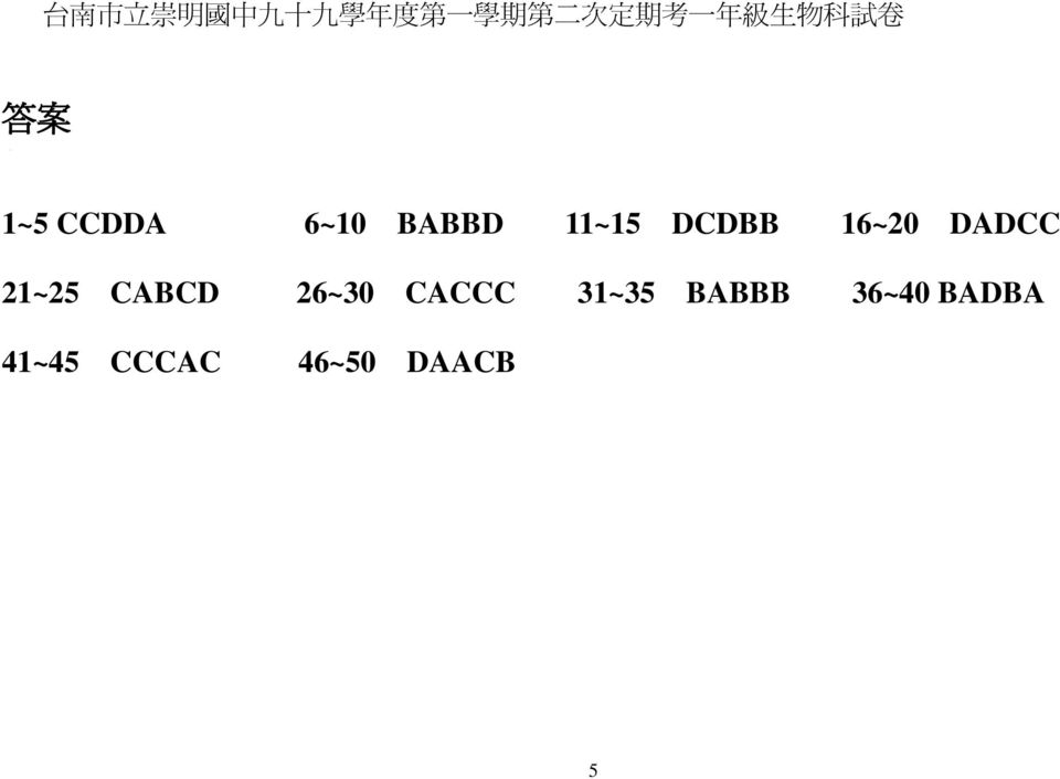 11~15 DCDBB 16~20 DADCC 21~25 CABCD 26~30