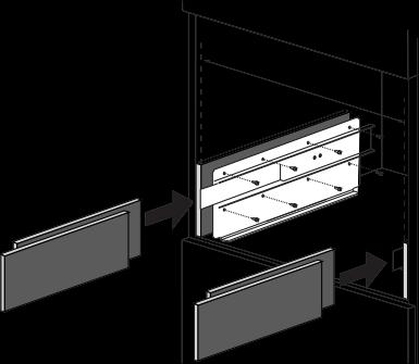 如果设备高度需要调整, 则使用提供的圆隔板 x1 x4 用夹子固定电缆 电缆必须足够长, 使得设备能够从橱柜中抽出,