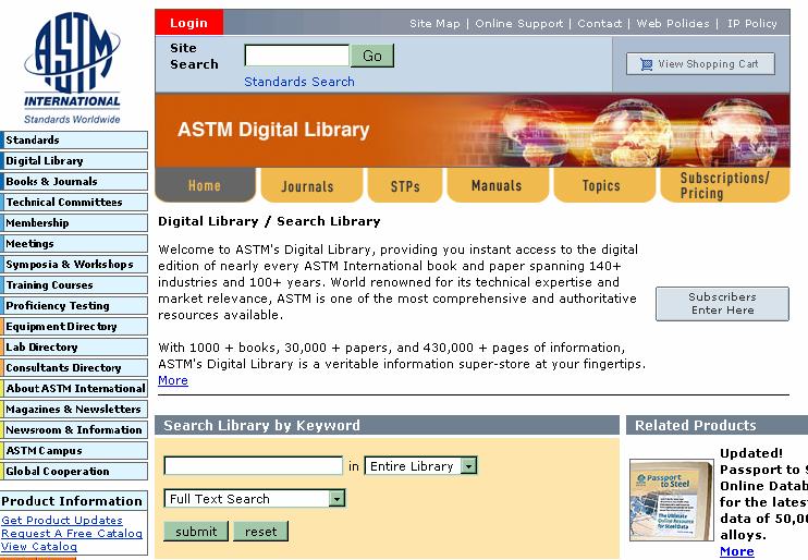 ASTM 數位圖書館資料類型 包含 ASTM 美國材料試驗協會技術報告和期刊發表的 所有文章 論文以及相關圖書 超過 950