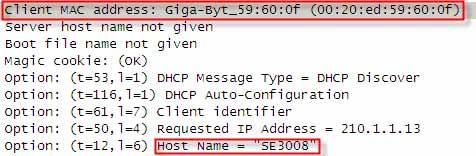圖 1:DHCP Server 和 DHCP Client 的運作相關封包 1. 租約的索取 : DHCP 租約的程序開始於 DHCP Client 開始透過廣播 DHCP Discover 的信息以尋找位於網路上的 DHCP Server 在這個階段時,DHCP Client 本身尚未擁有 IP 位址也未知 DHCP Server 的 IP 位址, 所以會以 0.