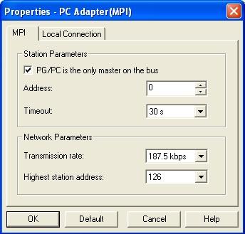 勾选 PG/PC is the only master on the bus,address 指定为 0 ( 注意 : 该地址也可以是其它值, 但不能与网络中其它设备的地址冲突,