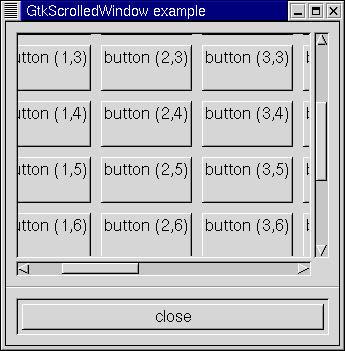 1 0 G t k C o n t a i n e r 177 button = gtk_toggle_button_new_with_label (buffer); gtk_table_attach_defaults (GTK_TABLE (table), button, i, i+1, j, j+1); gtk_widget_show (button); /* " c l o s e "