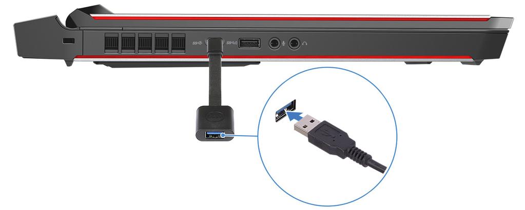 Graphics Amplifier 注 : 如果要将 VR 耳机上的 USB 3.0 第 1 代电缆连接至 Alienware Graphics Amplifier 上的 USB 3.