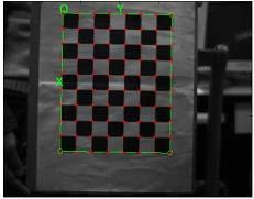 The checerboard calibration template is putted in the front of two camera's photograph scopes.