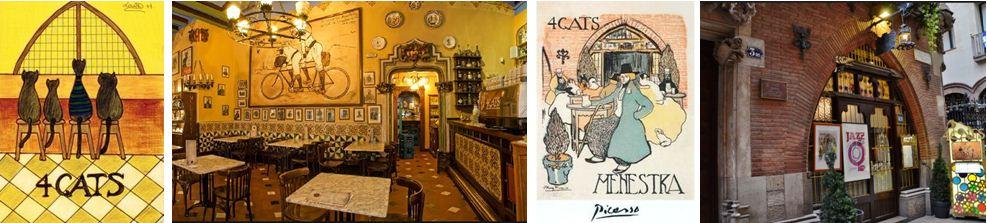 獨選餐廳 畢卡索四隻貓餐廳下午茶 這裡可是畢卡索 17 歲 砲而紅的畫展地 對於巴塞隆納 現代主義有興趣的人 可千萬別錯過這個具有歷史價值的餐廳 它位於購物區內的 個小巷內 是 由著名建築師卡達法 Puig I Cadalfach 所設計 而它的第 份菜單更是由當時年輕的畢卡索所設 計的 (如遇訂位滿則改隔天早茶或退費 10 歐元) 行車距離 巴塞隆納市區 午餐 西班牙海鮮燉飯 晚餐 中式六菜