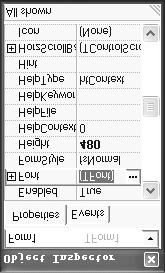 Enter 键即可 提示 : 如果单击要添加的事件后, 在其右侧编辑框中双击鼠标, 将为事件采用缺省事件处理过程名, 同时进入代码编辑窗口 缺省事件处理过程名是组件名和事件名去除 On 后合并而成的字符串, 如 Button1 组件的 OnClick