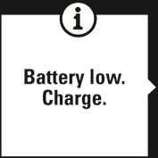 NOTIFICĂRI DE BATERIE DESCĂRCATĂ Battery low. Charge (Baterie descărcată. Încărcaţi.) Sarcina bateriei este scăzută. Se recomandă să încărcaţi V800.