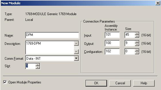 四 RIF 模块在 RSLogix 5000 软件中的组态将 RIF 模块组态到 AB 控制系统中, 右击 CompactBus Local 选择 New Module, 在 Other 列表中, 选择 1769 MODULE, 然后根据 DP 从站信息配置参数 : Name, 可以设为 DPM ; Description, 可以设为 1769-DPM ; Comm Format, 设置为