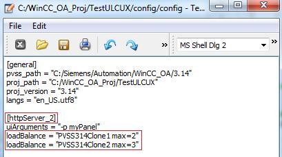 3.2 两个 Web Servers 的负载平衡示例这里以在远程 UI 上启动另外一个 Web Server 的情形为例, 具体步骤如下 : 1)WinCC OA Server 的计算机名 :PVSS314Clone1, 运行一个 Web Server,number 号为 2 ;WinCC OA Remote UI 的计算机名 :PVSS314Clone2, 运行另外一个 Web