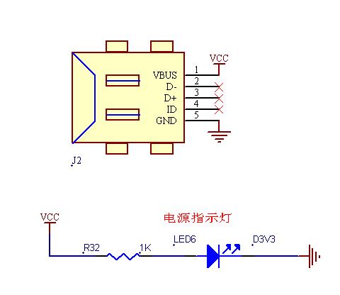 ( 五 ) 电源接口 核心板引出来一个 MINIUSB 接口 J2, 用户给核心板供电使用,LED6 为电 源指示灯