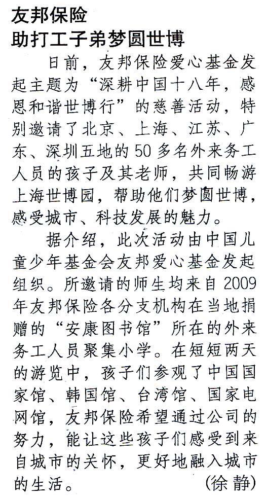 Sep.21, 2010 Top 刊物名称 Publication: Shanghai Finance News 上海金融报 版面名称