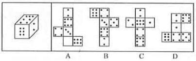 例 11 左边给定的是纸盒外表的展开图, 右边哪一项能由它折成? 例 12 下列给定的是纸盒的外表面, 下列哪一项能由它折叠而成?