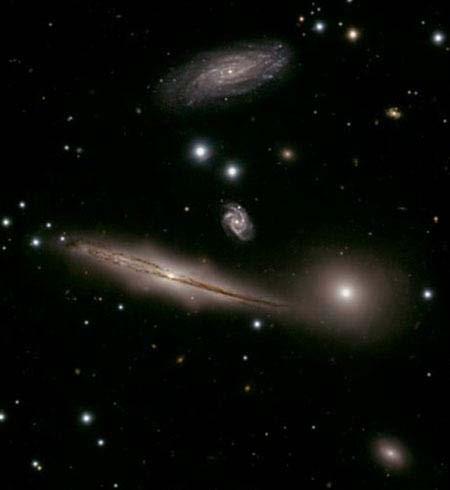 星系团与大尺度结构 星系团 星系的空间分布不是无规的 星系 气体和大量暗物质在引力的作用下可能聚集成庞大的天体系统, 它们被称为星系团 (cluster of galaxies), 代表宇宙结构中比星系更大一个新层次 星系团包含的星系数相差很大,