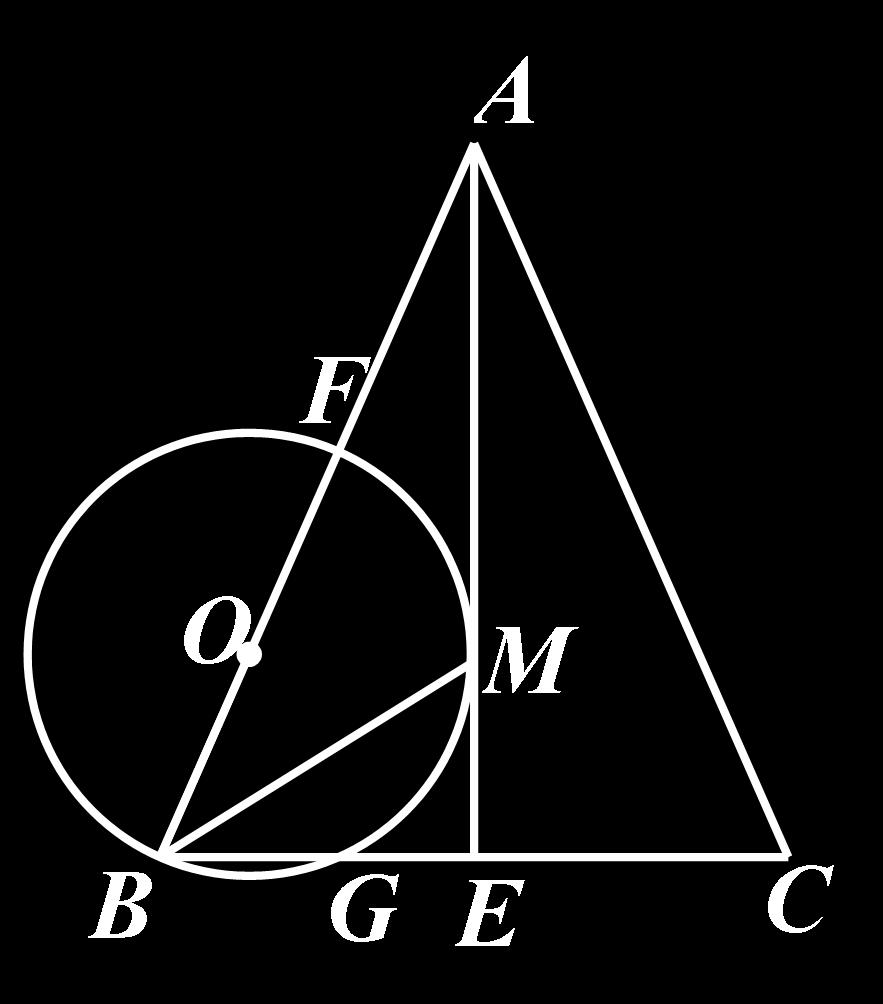求 t 的取值范围. 5. 如图, 在 ABC 中,AB=AC,AE 是 BC 边上的高线,BM 平分 ABC 交 AE 于点 M, 经过 B,M 两点的 O 交 BC 于点 G, 交 AB 于点 F,FB 为 O 的直径. (1) 求证 :AM 是 O 的切线 () 当 BE=,cosC= 5 时, 求 O 的半径.