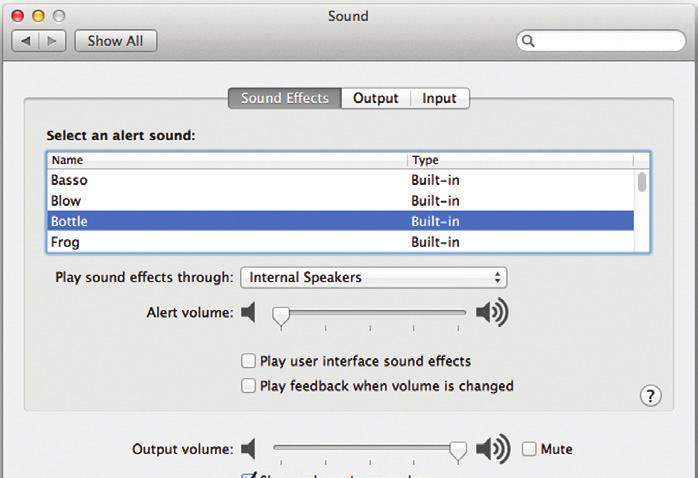 點擊 聲音 (Sound) 面板 的 音效 (Sound Effects) 標籤 在 播放音效的裝置