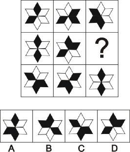 答案 B 解析 黑白叠加的运算, 每一行中, 黑 + 白 = 白, 白 + 黑 = 白, 白 + 白 = 黑, 黑 + 黑 = 黑, 因此,