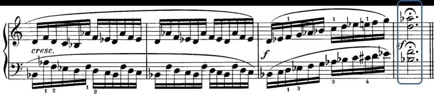 譜例 42 第一樂章第 59~62 小節 三 A 段第六十三小節回到主題再現 第六十七小節要注意上下聲部的移動與變化, 旋律在左手的高音部且音量為 pp,