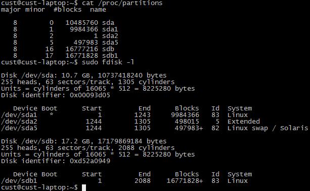 此时可以看到新的分区 sdb1 被创建 : 运行下面命令对新硬盘执行格式化 :