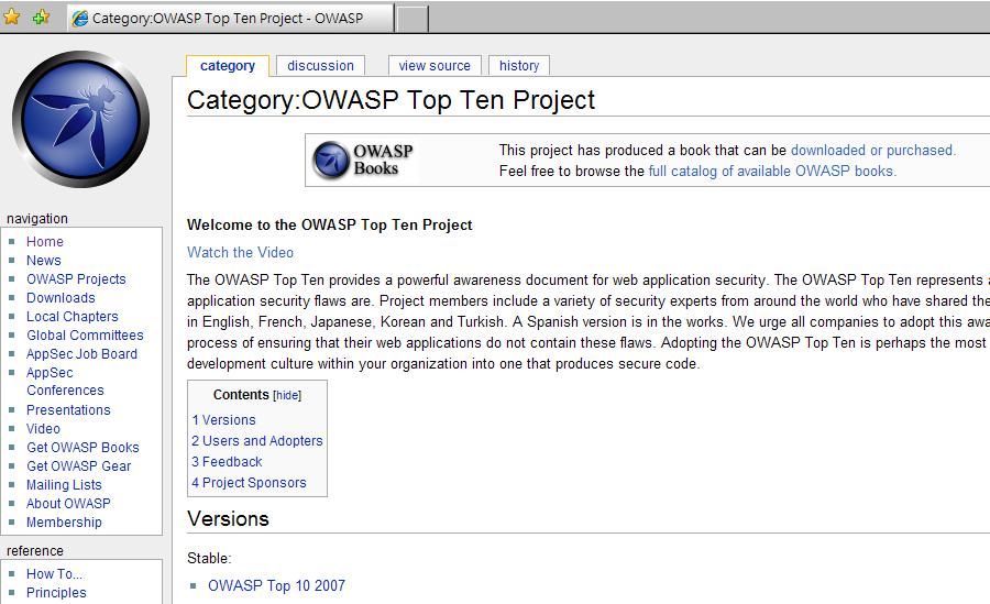 常見程式碼漏洞的參考網址 http://www.owasp.