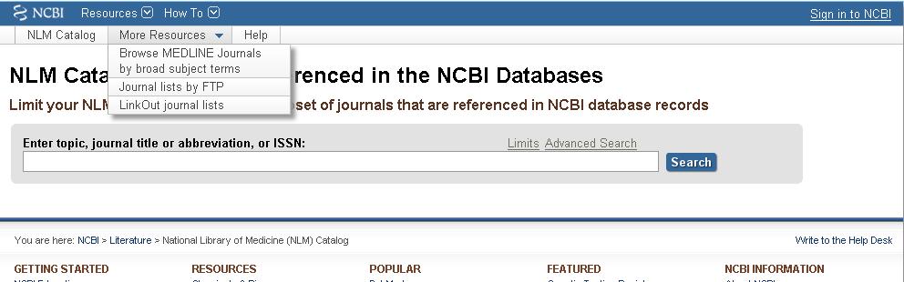 3.3 期刊数据库检索 在 JournalsinNCBIDatabases 检索页面用户还可以获得包括