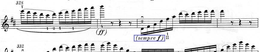 琶音音型須保持手腕的平穩, 並注意上下弓的音色是否一致 ( 譜例 60) 譜例 60 小提琴協奏曲, 第三樂章,
