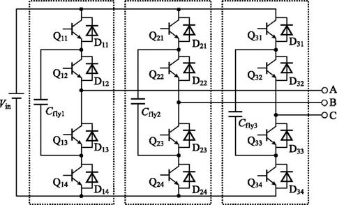 1 1 三电平逆变器的发展概况 导通时,vA N =0 也就是说, 每相电压可以得到三个电平 :1 1 /2 和 0 图 1.4 飞跨电容箝位型 TL 逆变器 图 1.