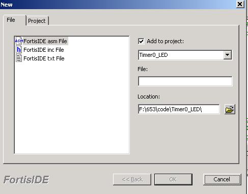 在左边的文件类型列表内选取所要建立的文件的类型 (2) 在 File 和 Location 文本框内分别输入文件的名称和存储的路径 (3) 单击 [OK] 图 9.13 新建文件 对话框 3.