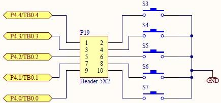 图 3.1.1 MSP430F6638 P4 口功能框图 主板上右下角 S3~S7 按键与 MSP430F6638 P4.0~P4.