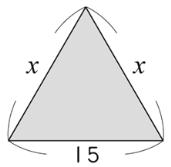列成兩步驟的算式題, 並嘗試解題及驗算其解 一 填填看 1. 雞心一串 15 元, 雞翅膀一隻 25 元 (1) 雅美買了一串雞心和 x 隻雞翅膀, 一共要付 ( ) 元 (2) 阿宗帶了 500 元, 買了 x 隻雞翅膀, 會找回 ( ) 元 2. 哪些算式可以表示下圖三角形的周長? 在 裡打 x+x+15 15+x 2 x+15 x 2+15 2x+15 二 算算看 1.