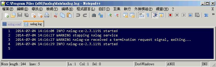 [ 開始 ] [ 所有程式 ] [ 應用附屬程式 ], 滑鼠右點 [ 命令提示字元 ], 左點 [ 執行身分 ], 以系統管理員身分執行 命令提示字元輸入 : net stop nxlog net