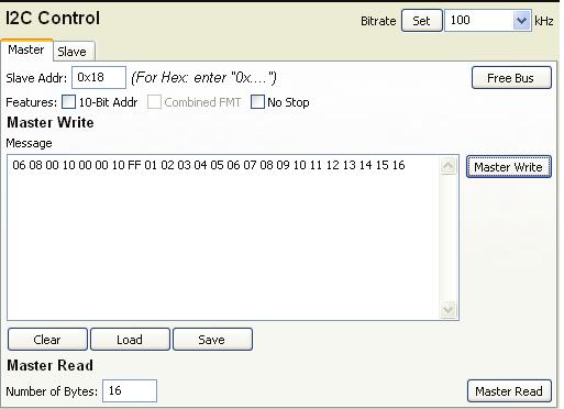 向目标器件发送 IAP 命令 图 18. 使用 Aardvark I 2 C 接口的写命令 2 OPC_WREN ADD_HIGH1 ADD_HIGH0 ADD_LOW1 ADD_LOW0 NUMBR_H NUMBR_L DUM_BYTE 1 Flash ai17395 此例中, 写命令从地址 0x0800 1000 开始向 Flash 写入 16 个字节 图 19 显示写命令事务结果 图 19.