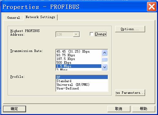 如下图所示 : 选择 New 新建一条 PROFIBUS(), 组态 PROFIBUS 站地址, 点击 Properties 键组态网络属性如下图 :