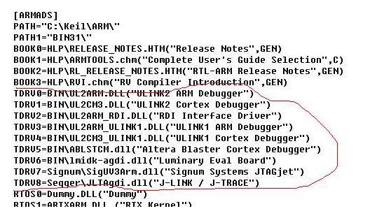 在 Options for Target 的 Debug 页面中, 如果有 ULINK1 Cortex Debugger 和 ULINK2