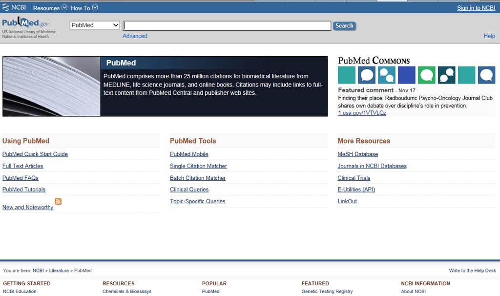 一 认识 PubMed 检索框中 复杂检索式 Advanced 多个检索框 高级检索 检索框中 单一检索式 Advanced 中只用一个文本框 检索提问区 期刊检索