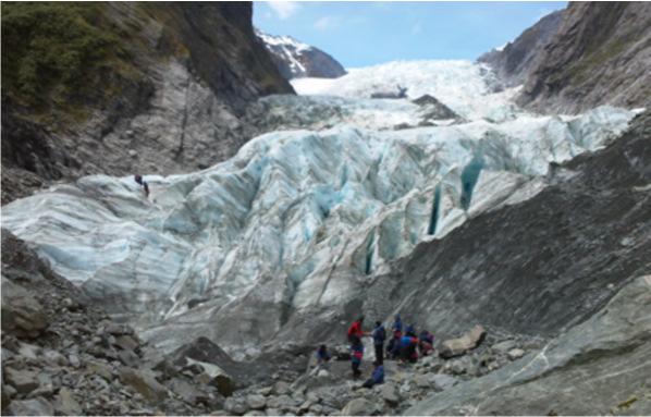 15 6/11 Tue 外觀拍照車上途經法蘭茲 約瑟夫冰川 ~ 福克斯冰川 ~ 仙蒂鎮 ( 蒸汽小火車及淘金樂 )~ 普納凱基 Franz Josef Glacier ~Fox Glacier ~Shanty Town ~Punakaiki Distance: Franz Josef Glacier----(30mins,25.8km) Fox Glacier ---(2.